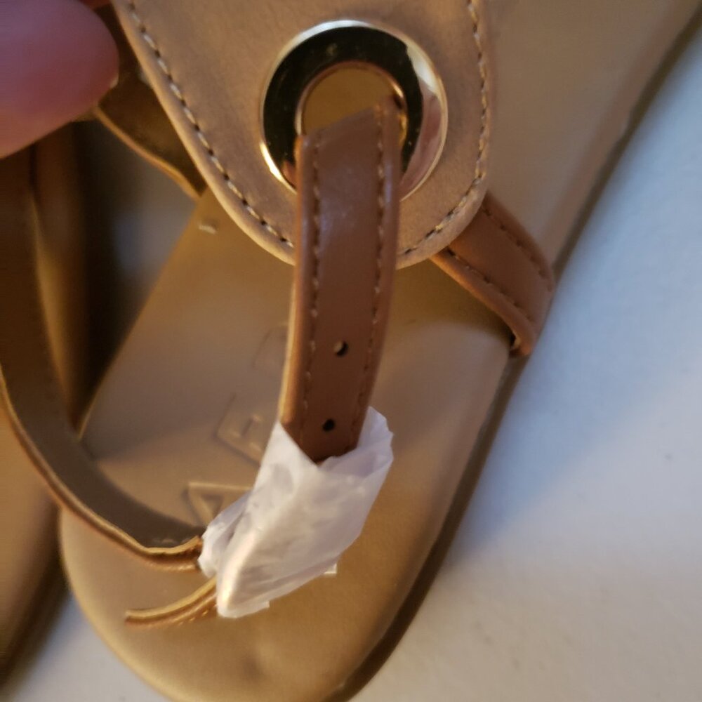 Aerosoles Inesse Sandals Floral Cutout Tan Twotone Ankle Strap 9 Faux Nubuck New - Picture 16 of 16